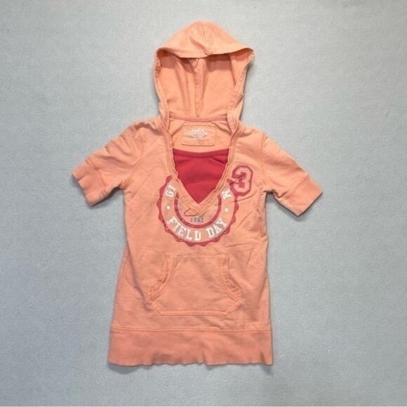 SO Pullover Short Sleeve Hoodie Top coral peach pink y2K Girl’s Size 10 - Picture 9 of 10